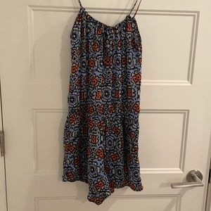 Lani blue, red/orange romper